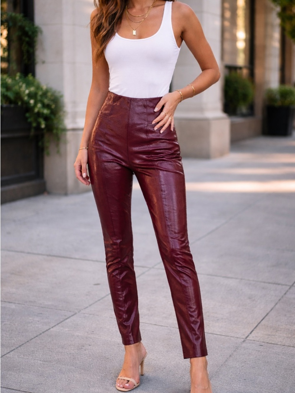 SPANX High-Waist Skinny Vegan Leather Jewel Tone Wine
